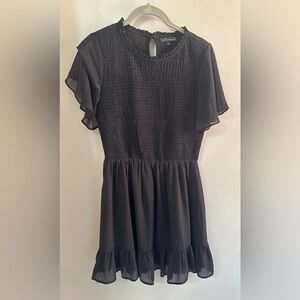WISHLIST APPAREL Black Smocked Dress with Flutter Sleeves